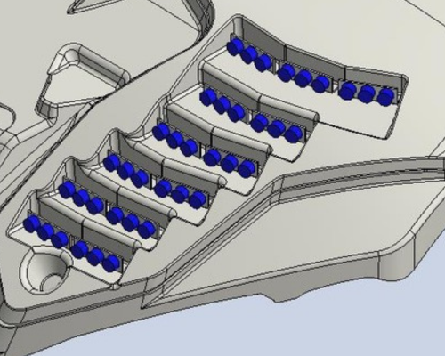 CAD design of blue power LED modules integrated into a custom spoiler