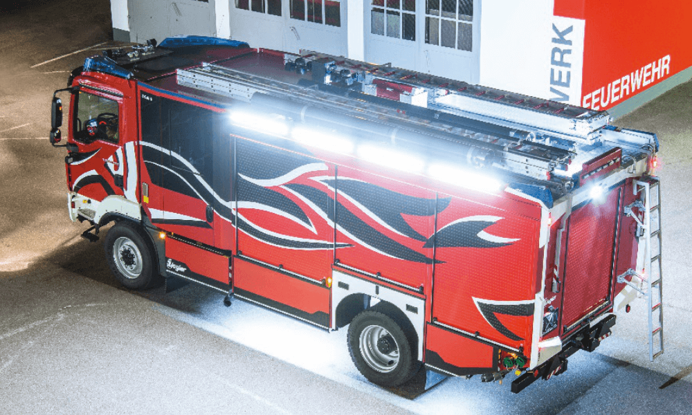 Fire truck with integrated LED lighting for enhanced visibility